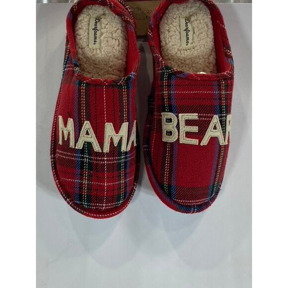 DEARFOAMS Women's Red Plaid Mama Bear Logo Clog Slippers SZ XL(11/12) - Picture 1 of 10